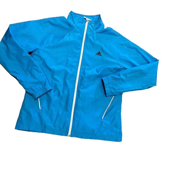 Adidas Adult Large Turquoise 3 Stripe Full Zip Windbreaker Jacket - Picture 1 of 8